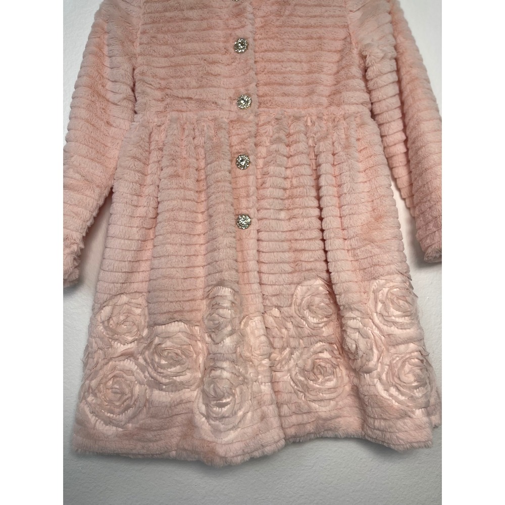 Blueberi Boulevard Girls Pink Faux Fur Rosette Button Front Dress Coat BBHGH64 - Picture 12 of 12